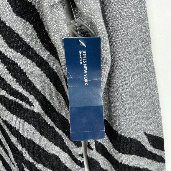 NWT Jones New York Signature Metallic Zebra Zip Cardigan LG - Picture 2 of 9